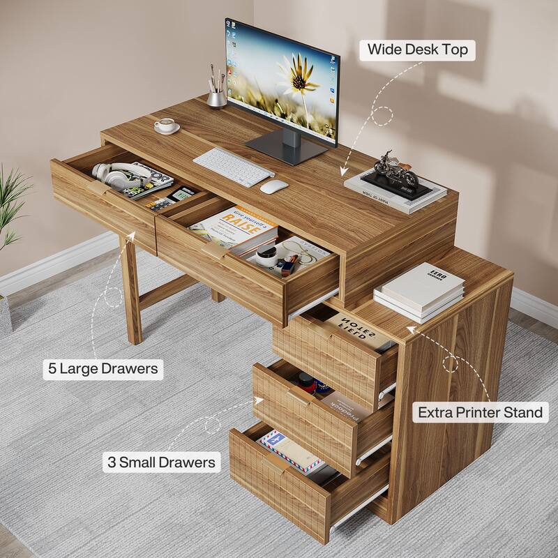 Modern Wood Computer Desk with 5-drawer for Home Office