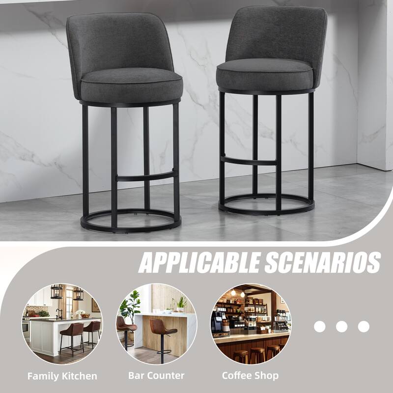 Anmytek Set of 2 Comfortable Modern Barrel Counter Height Bar Stools - Linen Fabric Upholstered With Backrest