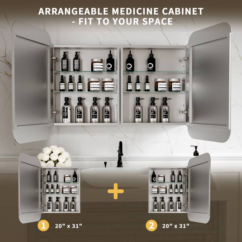 Modland Single Door Bathroom Medicine Cabinet with Mirror Adjustable Shelves,Recessed or Surface Mount