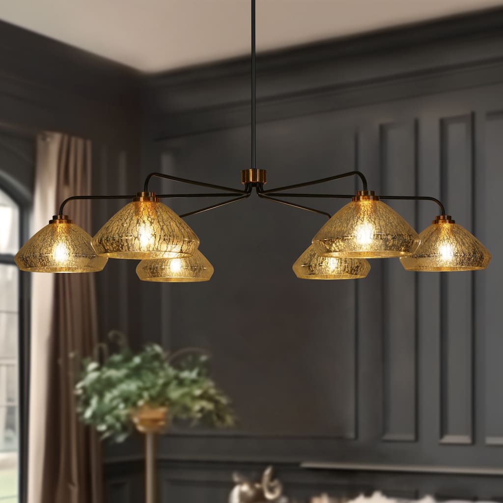 Modern Glam 6-Light Chandelier Bowl-Shape Mercury Glass Chandelier Light Fixture for Dining Room - 51.2" D × 10.2" H