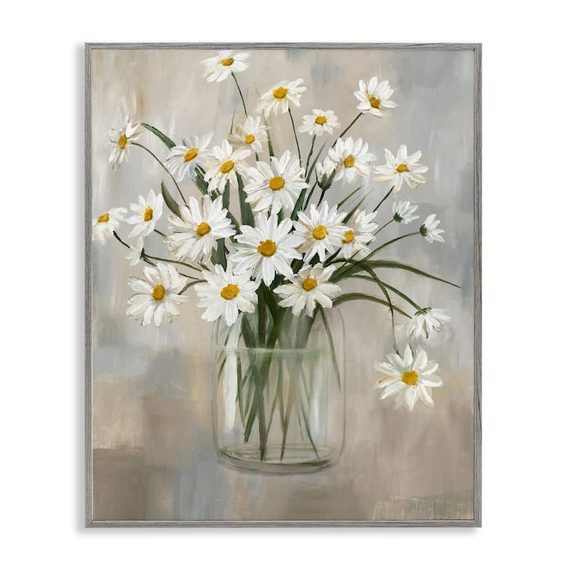 Stupell Daisy Bloom Bouquet Potted Flowers Abstract Pattern Framed Wall Art - Brown - 16 x 20 - Grey