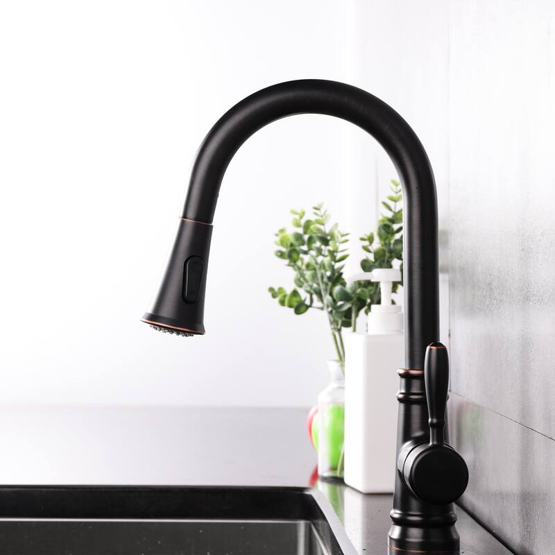 Single Handle High Arc Kitchen Faucet Ceramic Disk Cartridge (Overall height of 14.7 inch, Oil Rubbed Bronze)
