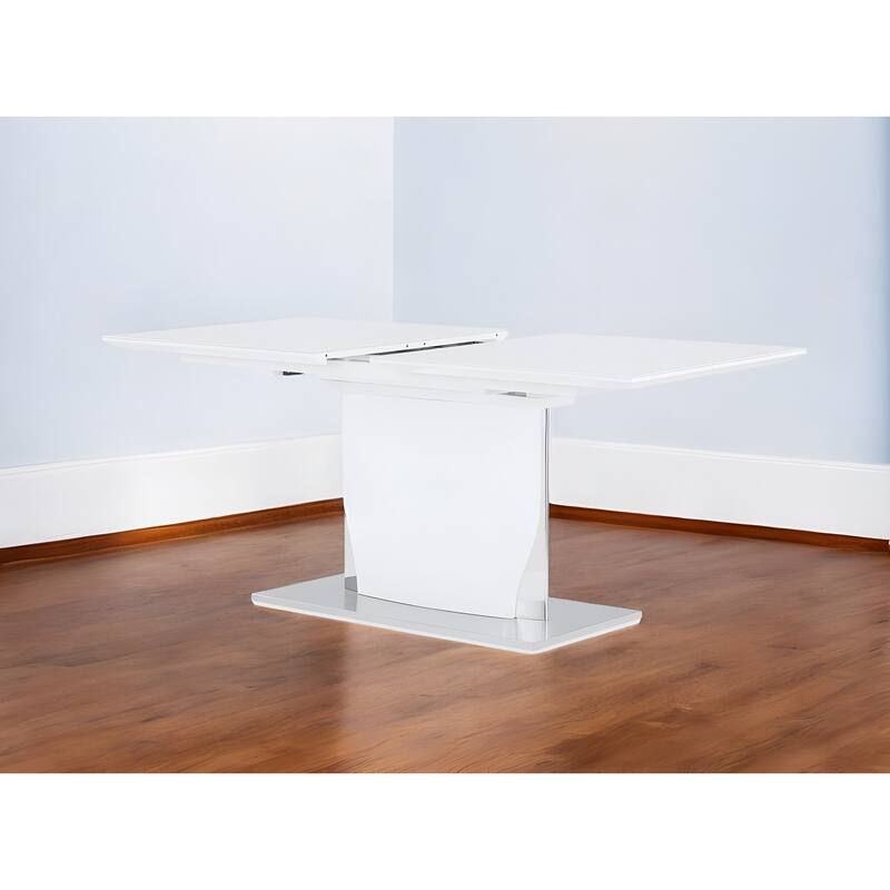 63" White Solid Wood Butterfly Leaf Pedestal Base Dining Table - White