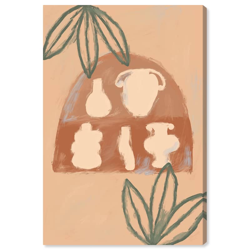Wynwood Studio Canvas Floral and Botanical Shelf for Pottery Brown and Peach Rustic Wall Art Canvas Print