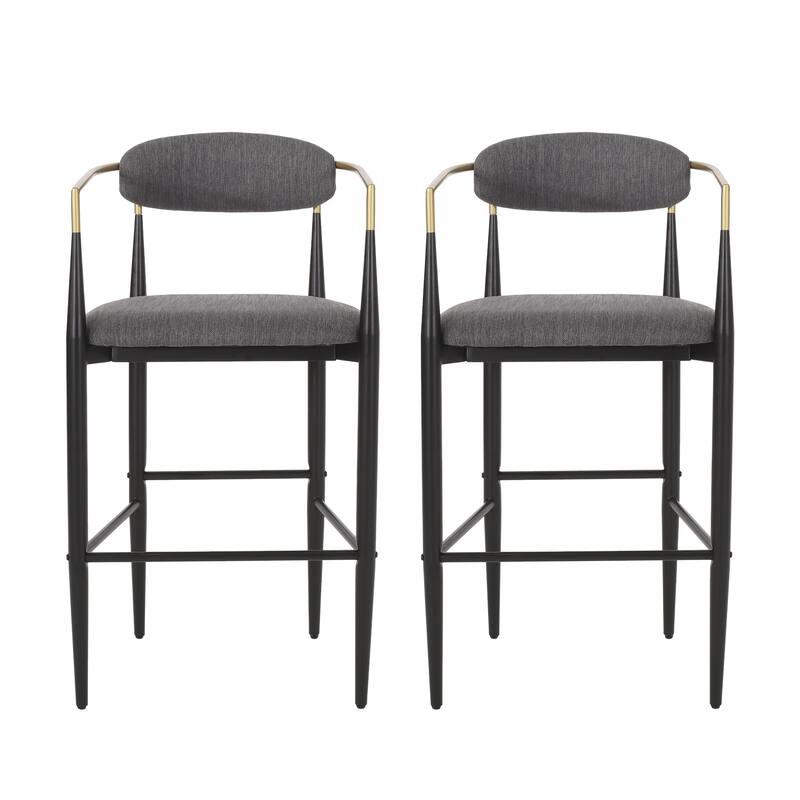 Counter Height Bar Stools Set of 2, Dining Bar Stool with Upholstered Seats, Kitchen Island Chairs with Backs and Iron Legs