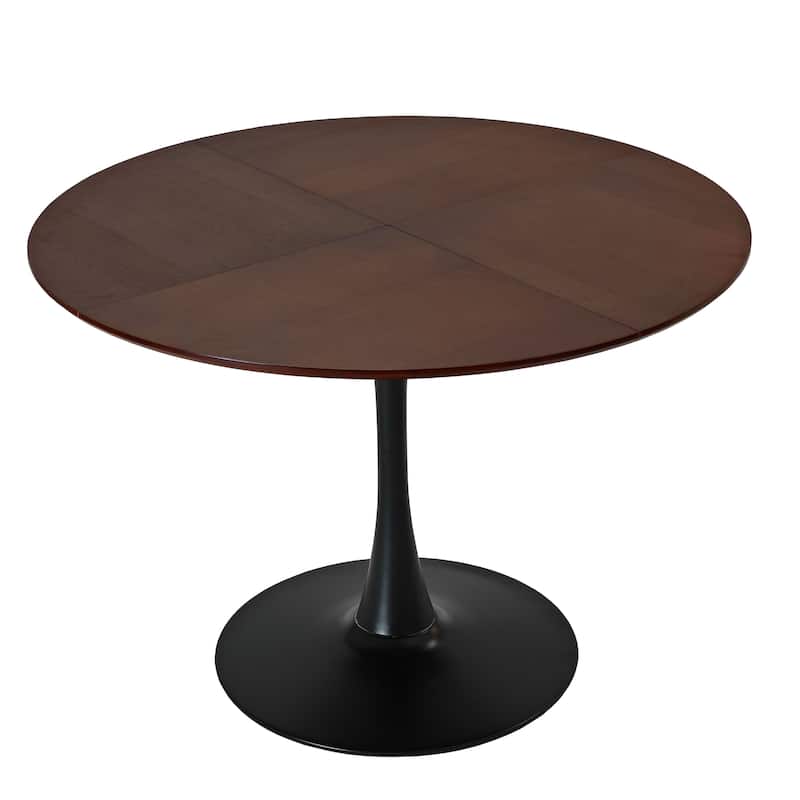 Modern Round Dining Table,with Metal Base - Brown Oak