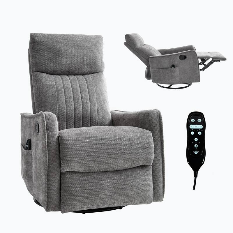 Heat Massage Manual Recliner Chair with Rocker and Swivel in Fabric for Living Room