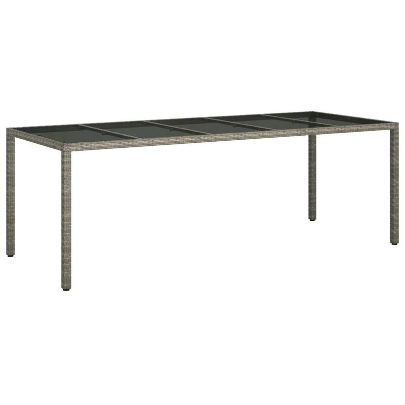 vidaXL Patio Table Outdoor Garden Dinner Table Tempered Glass and Poly Rattan - 98.4 x 39.4 x 29.5 in