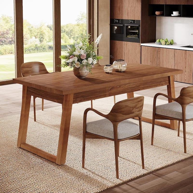 55 Inches Dining Table with Storage Drawer, Rectangular Dinner Kitchen Table