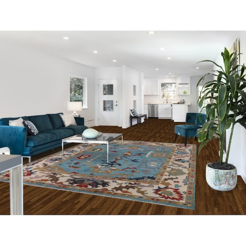 Blue Floral Oushak Oriental Area Rug Handmade Dining Room Wool Carpet - 7'10"x 9'10"