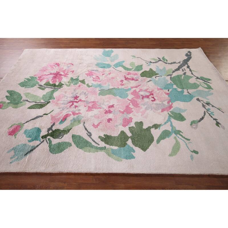 Floral Abstract Area Rug Handmade Wool & Silk Carpet - 6'7"x 9'7"