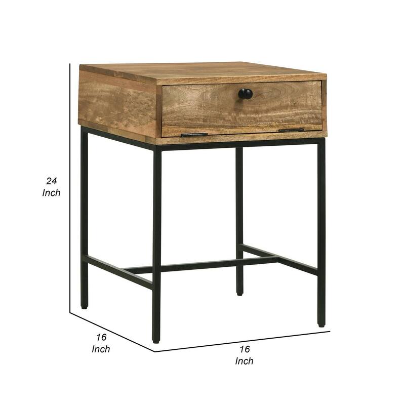 16 in. Brown and Black Rectangle Wood End Table, Sturdy Build End Side Table for Living Rooms