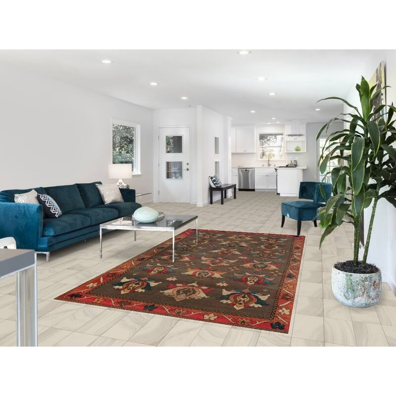 All-Over Brown Floral Gabbeh Persian Area Rug Hand-Knotted Wool Carpet - 5'2"x 9'0"