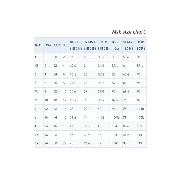 Msk Dress Size Chart