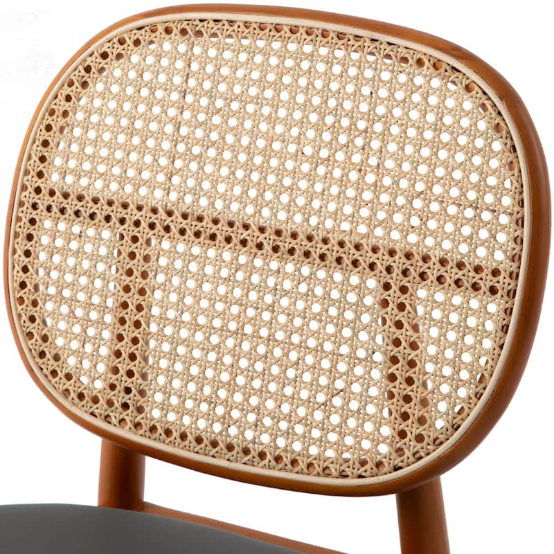 Holbeck Modern Rattan Leather Upholstered Dining Chair with Plush Padding Beech Wood Legs for Stylish Homes Set of 2