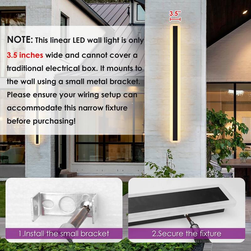 Modern Black Linear Rectangular Strip Exterior Sconce Integrated LED Waterproof IP65 Outdoor Wall Light
