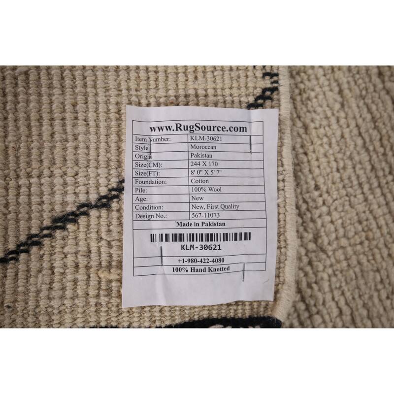 Trellis Moroccan Oriental Area Rug Hand-Knotted Beige Wool Carpet - 5'7"x 8'0"