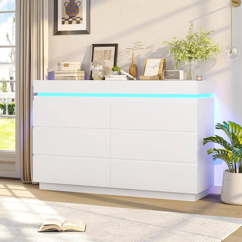 6 Drawer Dresser with Sliding Desktop Chest of Drawers Bedroom - White