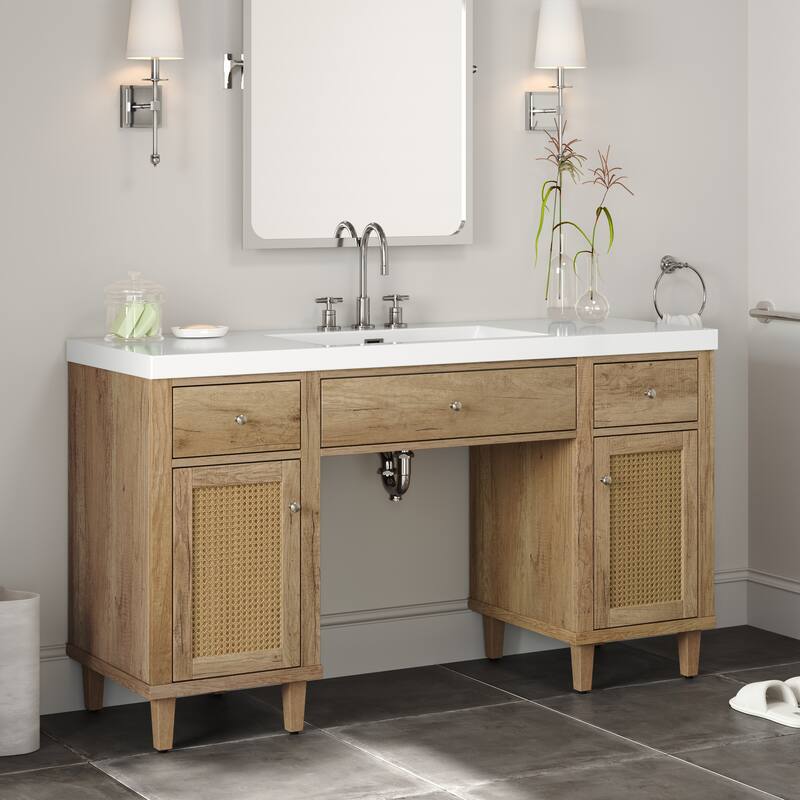 Christopher Knight Home - Aurelia Modern Solid Wood Legs Bathroom Vanity with Spacious Storage and Tip-Out Tray