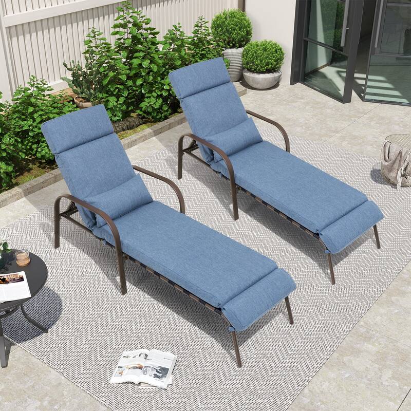 Outdoor Cushioned Adjustable Chaise Lounge Chairs Patio Pool Loungers