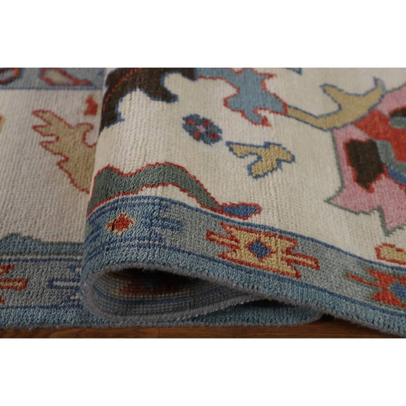 Light Blue Oushak Oriental Area Rug Hand-Knotted Wool Carpet - 9'1" x 11'10"