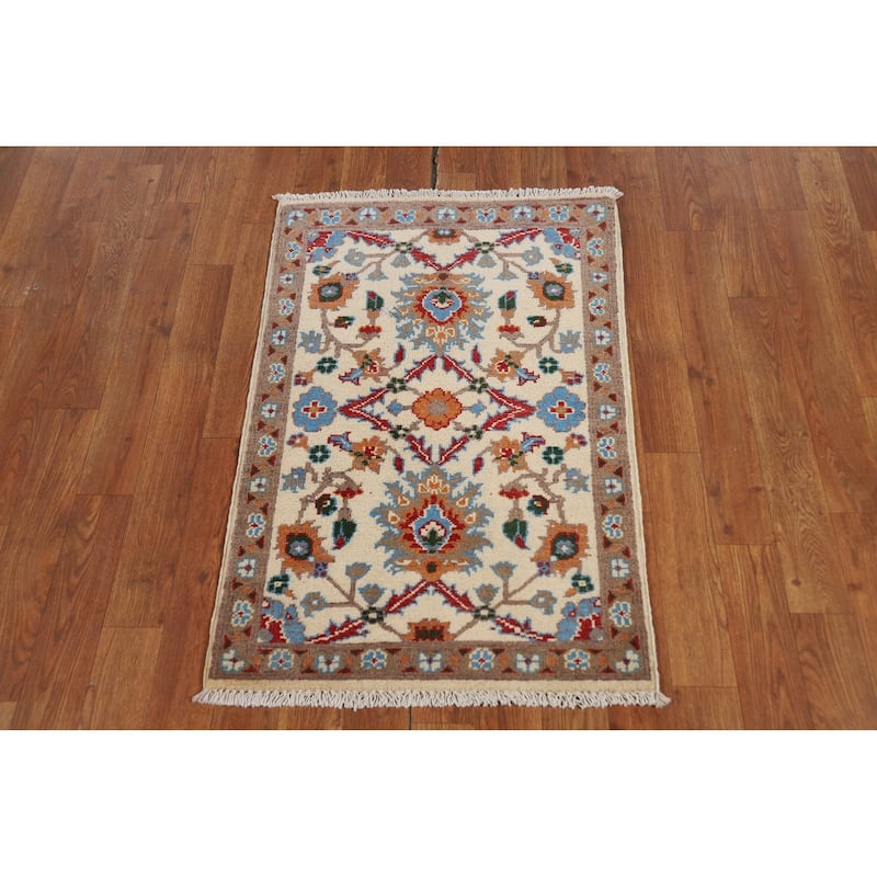 All-Over Floral Kazak Oriental Foyer Rug Hand-Knotted Wool Carpet - 2'0" x 3'0"
