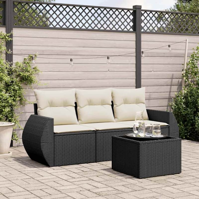 vidaXL Garden Sofa Set Black - Black and cream Medium With table
