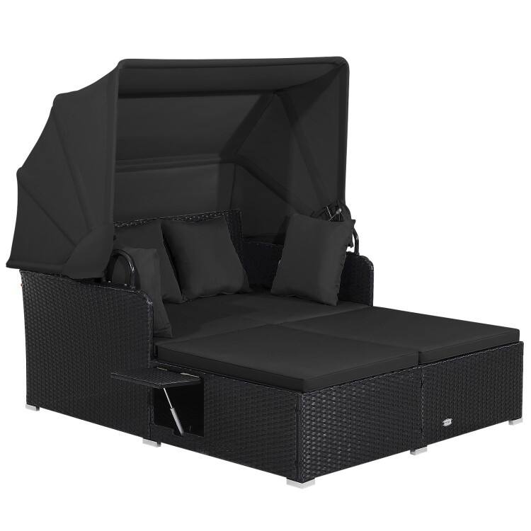 Outdoor Patio Daybed with Canopy and Foldable Side Trays - 65" x 60.5 x 58.5"