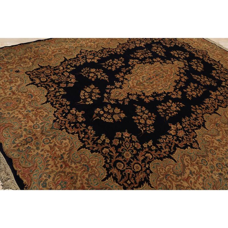 9x11'10'' Hand Knotted Wool Navy 250 KPSI Kerman Vintage pristine Geometric Rug - 9' x 11' 10''