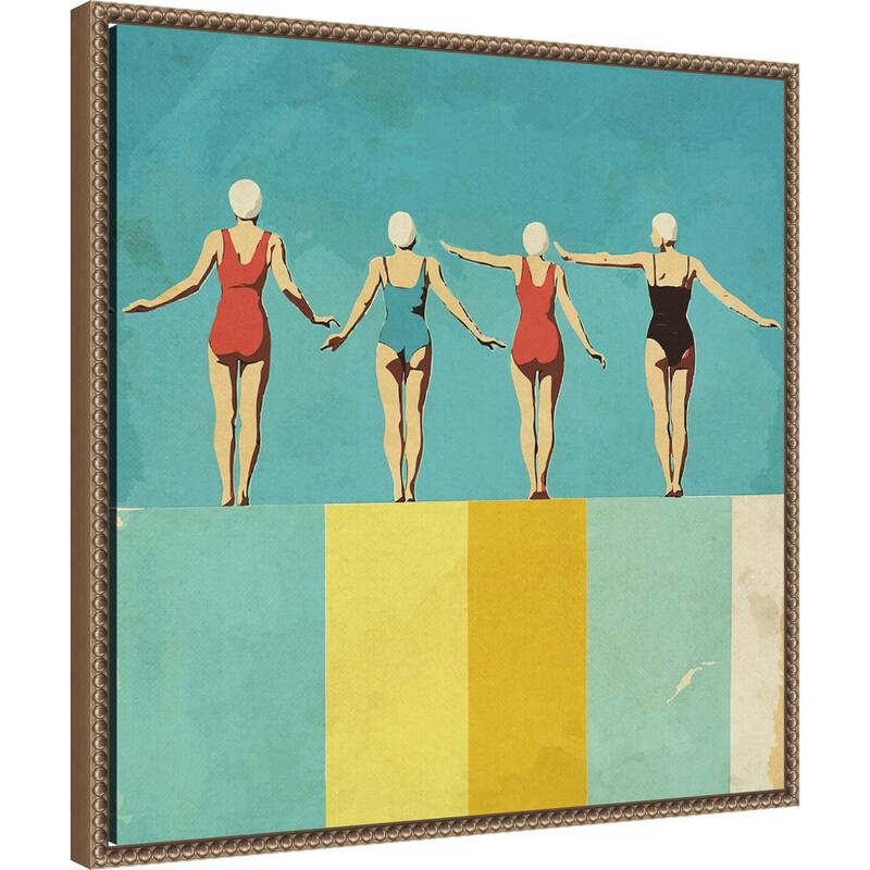 Four Figures on The Pool by Layla Oz Framed Canvas Wall Art Print