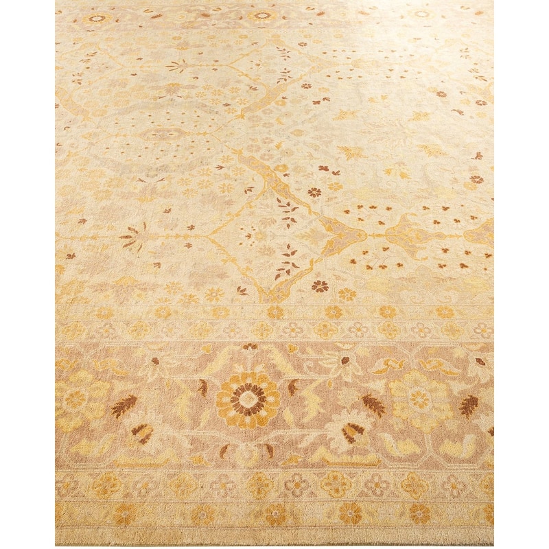 Overton Hand Knotted Wool Vintage Inspired Traditional Ottoman Ivory Area Rug - 9' 1" x 12' 0"