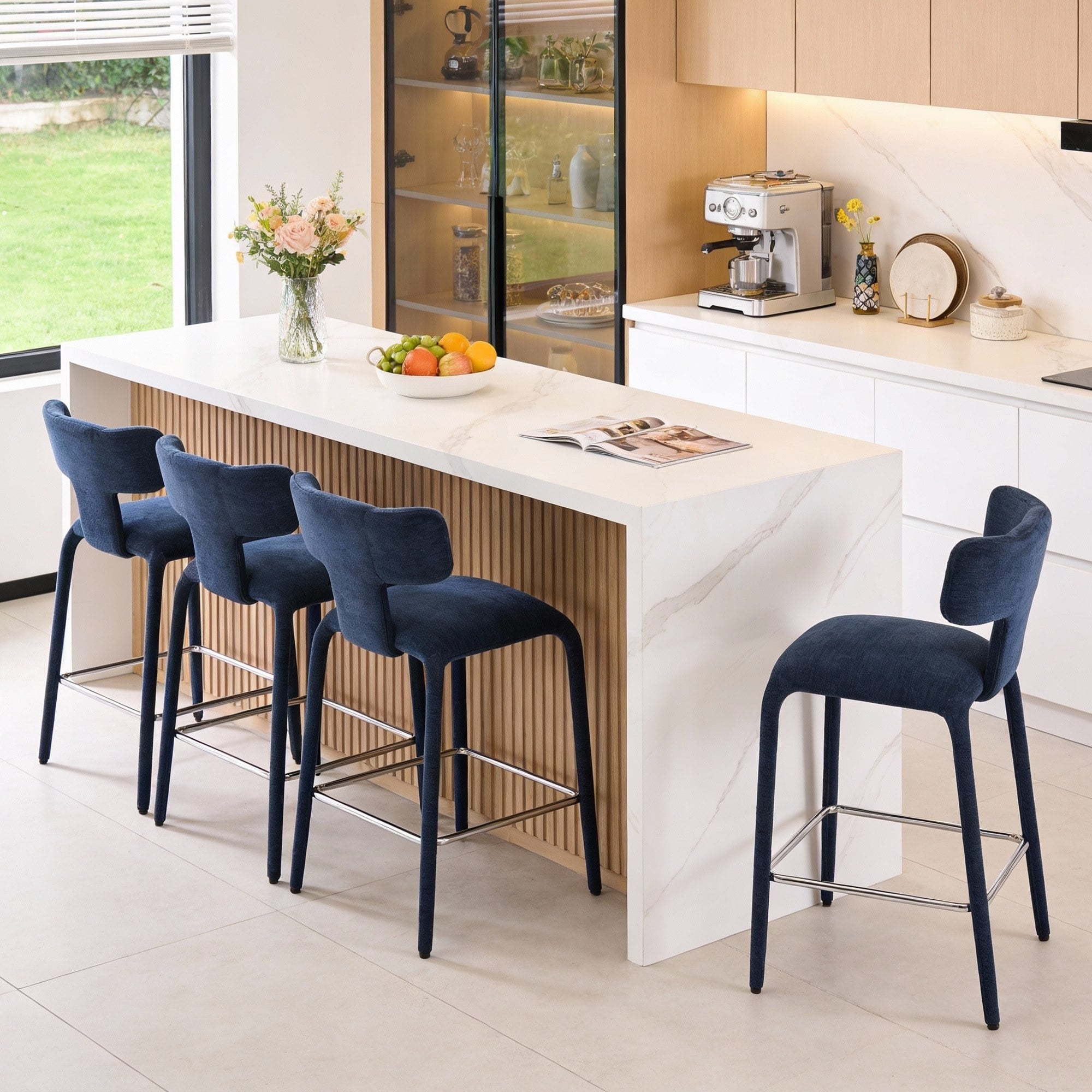 Modern Fabric Bar Stools Set of 2, Sturdy 26" Counter Height Stools with Metal Frame