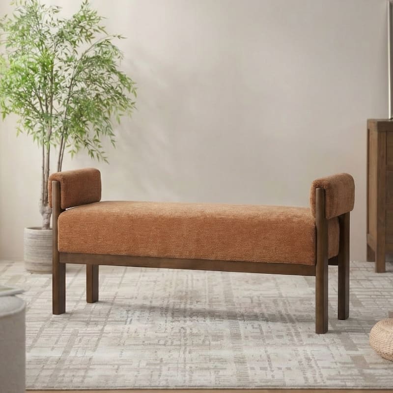 Arm Fabric bench with Solid Wood ,51.8-inch Upholstered Bench for Living Room ,Bedrooms