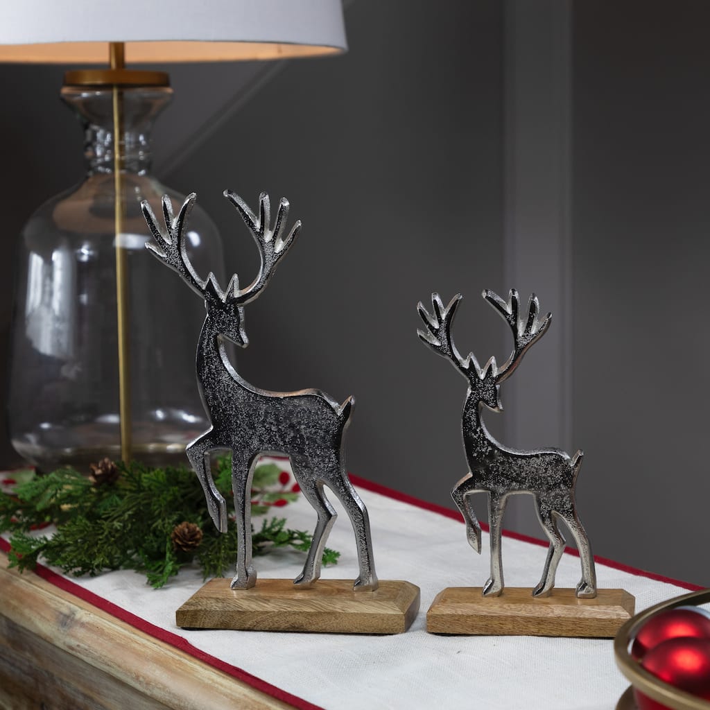 Reindeer and Calf Metal Christmas Figures - 10.5" - Silver - Set of 2