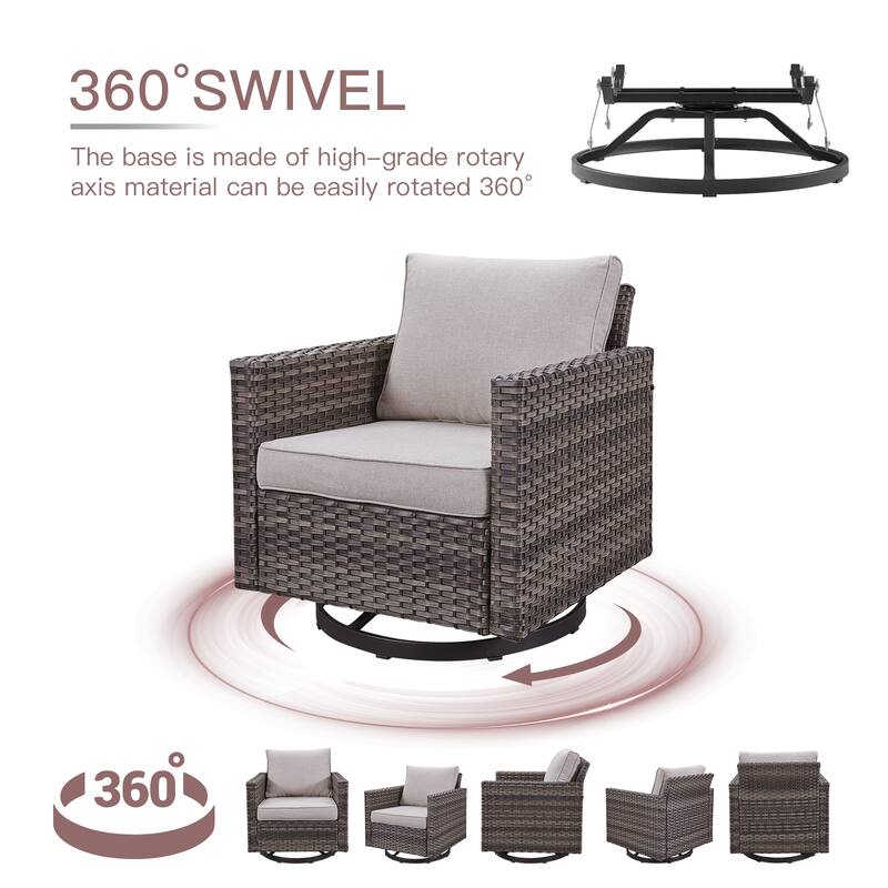 Outdoor Sofa Swivel Chairs Ottomans and Fire Pit Table