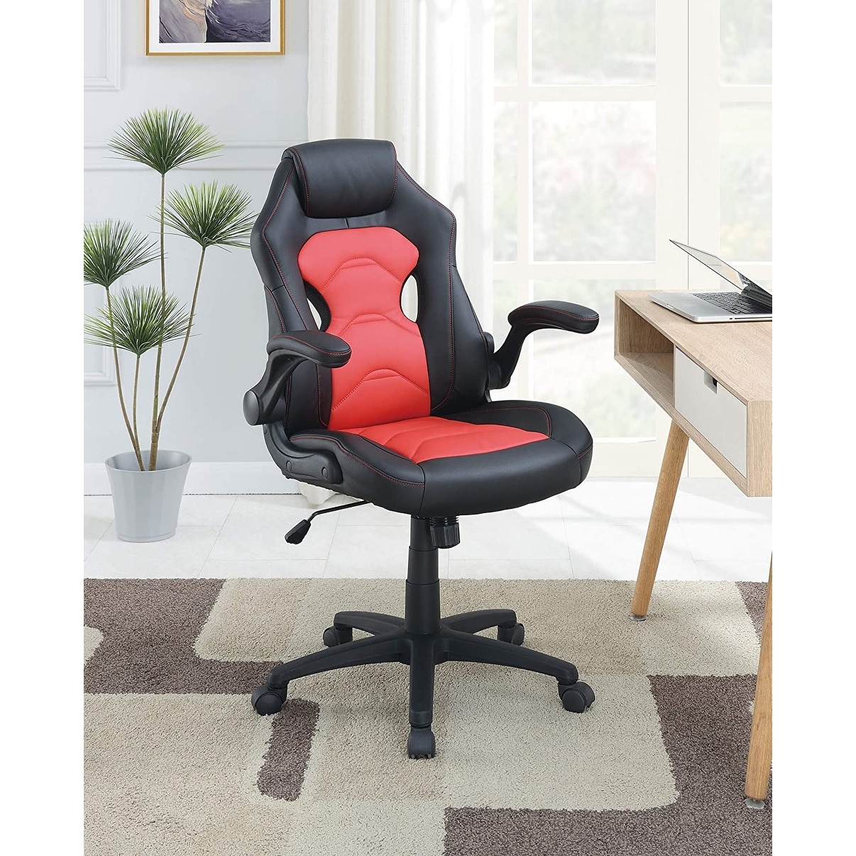 Red and black best sale leather office chair