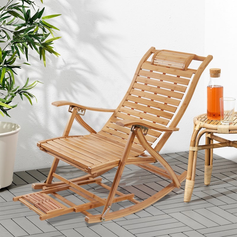 Bamboo Rocking Chairs Sun Lounger Chairs Recliners Outdoor - 66 in. x 21 in.x 24 in.