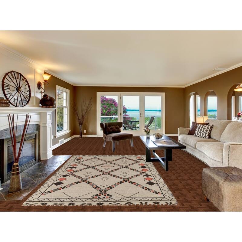 Geometric Moroccan Oriental Area Rug Hand-Knotted Beige Wool Carpet - 6'0"x 9'8"