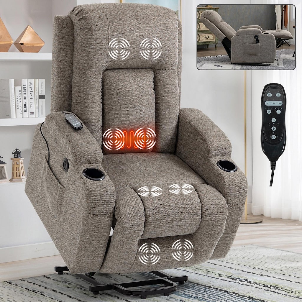 Power Lift Recliner with 8-Point Massage&Lumbar Heating, Cup Holders