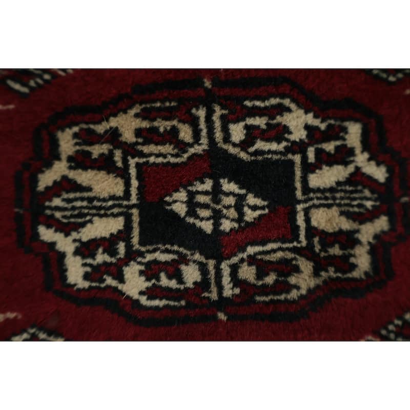 Hand Knotted Oriental 100% Wool Carpet Traditional Geometric Red Bokhara Area Rug - 5' 8'' X 4' 1''