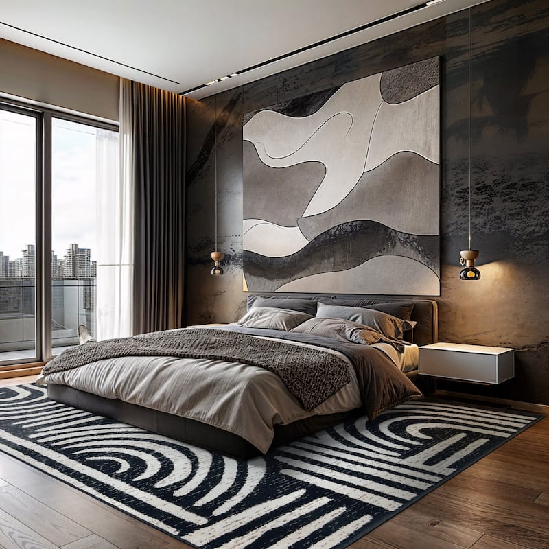 Contemporary Black Ivory Gray Area Rug, Stylish for Any Room