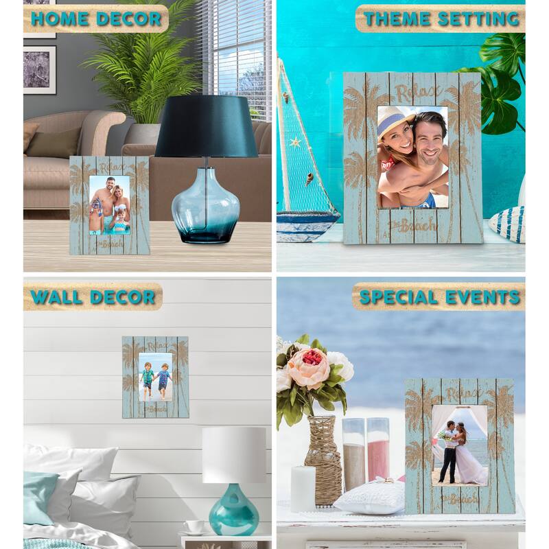 CoTa Global Aqua Blue Distressed Wood Palm 5×7 Photo Frame - 11 inches