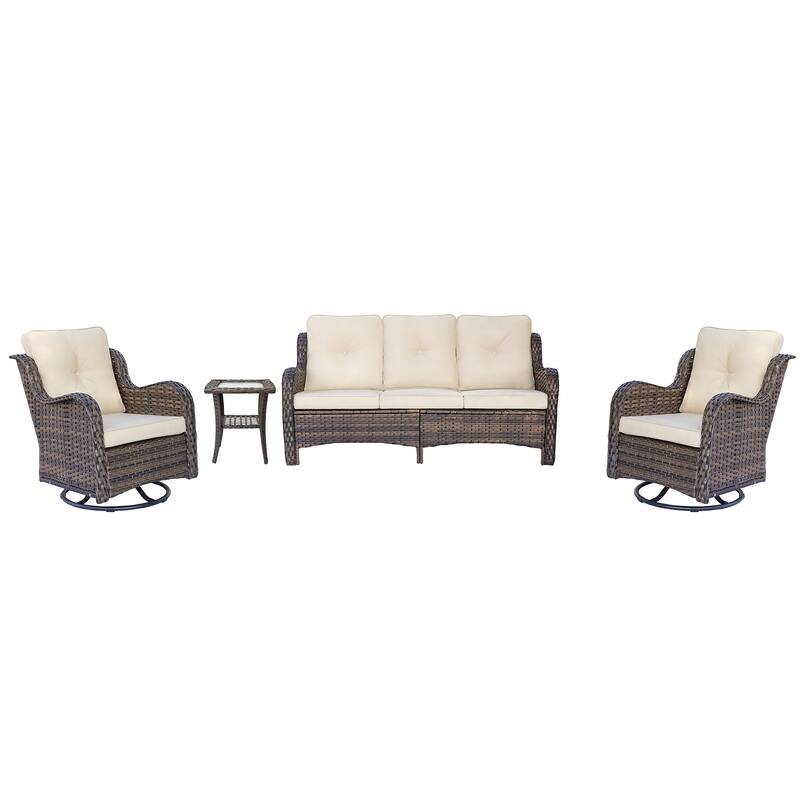 Wicker Patio Furniture Set-Patio Conversation Sets with Swivel Chairs
