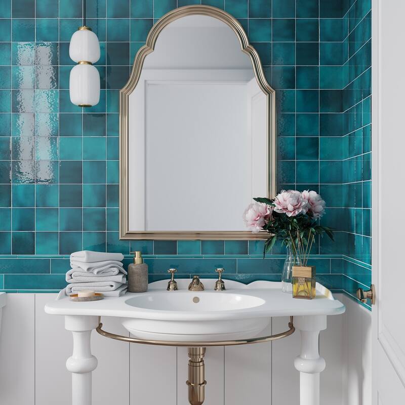 Apollo tile 0.5" x 8" Silken Glossy Teal Green Ceramic Tile (0.3 sq ft/case) - 10 Pack