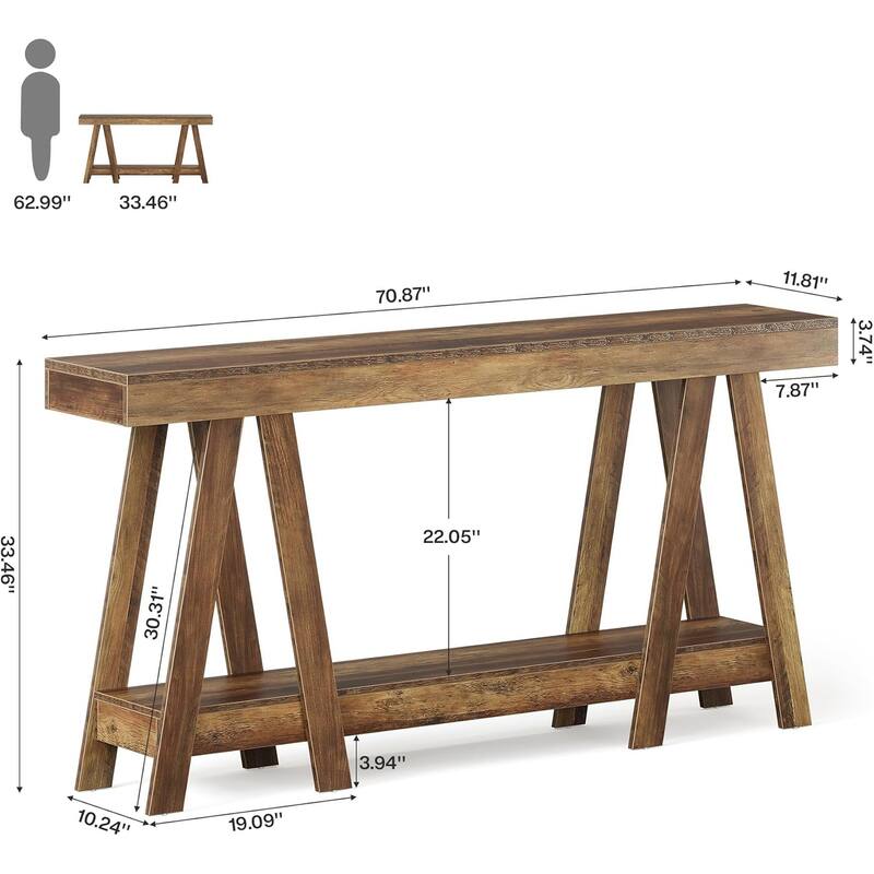 70" Farmhouse Console Table, 2-Tier Entryway Accent Table Behind Sofa