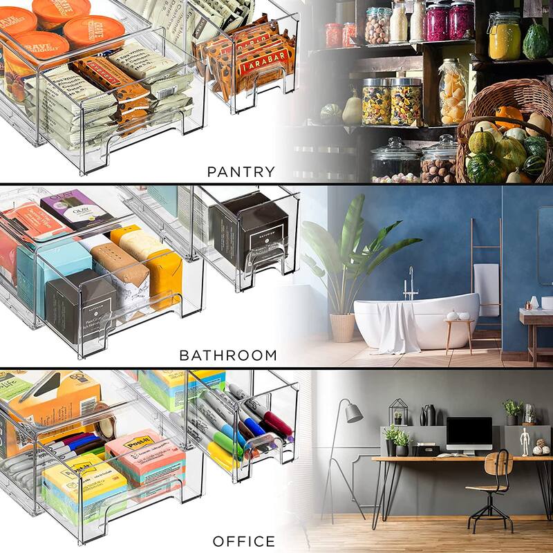 Sorbus Small Clear Stackable Storage Drawers, Plastic Organizer Bins with Handles, Stackable Pull-Out Storage Drawers