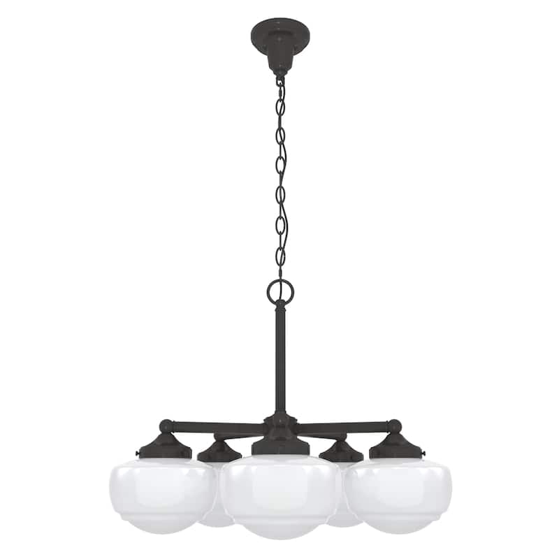 Hunter Saddle Creek Contemporary Schoolhouse Chandelier - Clear or White Glass Globes - Entry, Dining Room, Kitchen Table