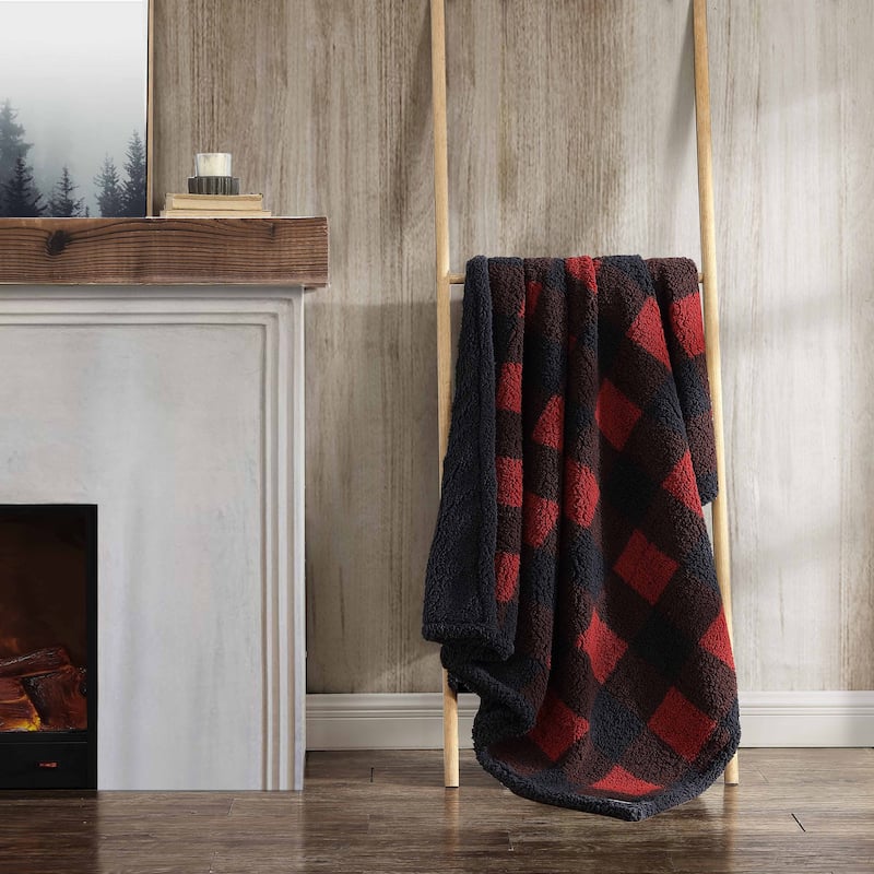 Eddie Bauer Printed Faux Shearling- Reversible Throw Blankets