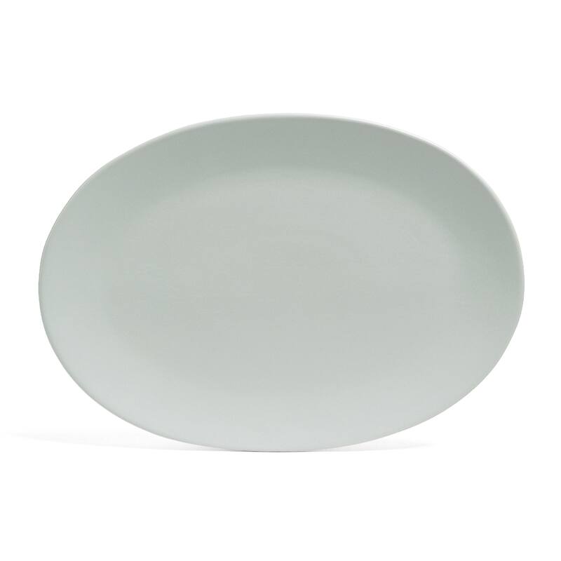 over&back Coupe Semi Matte Stoneware Oval Serving Platter - Fog Blue