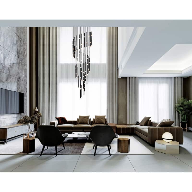 Flute Integrated LED 54in Black Chandelier